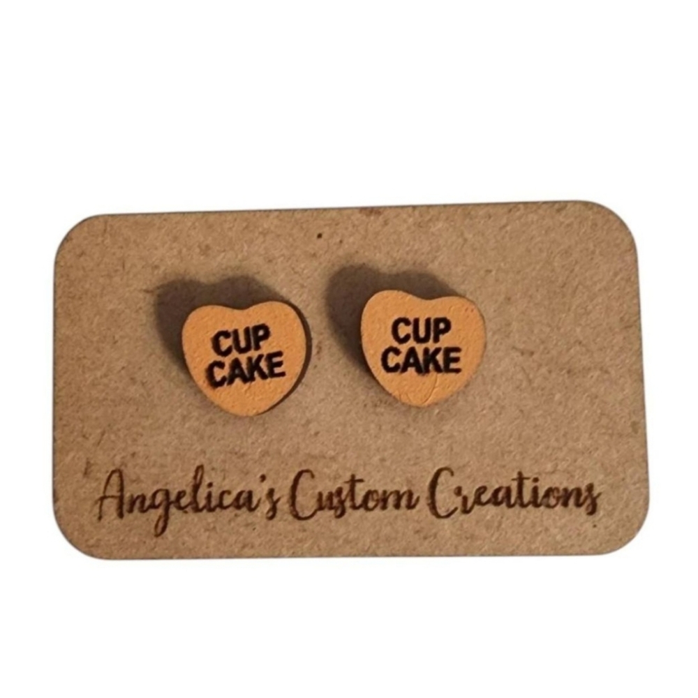 "Cupcake" Orange Wood Stud Earrings